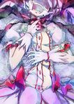  afloat bow fangs gloves head_out_of_frame highres kaname_madoka lying magical_girl mahou_shoujo_madoka_magica murachiki on_back open_mouth pain pink_hair solo soul_gem spoilers water white_gloves 