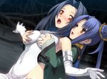  blue_hair breast_grab chuuou_higashiguchi game_cg kikokugai kong_ruili nitroplus 