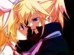  1boy 1girl alternate_costume blonde_hair blue_eyes bow boy boy_and_girl collar face-to-face face_to_face female girl hair_bow hairband kagamine_len kagamine_rin male nonko_(namine)_(nonty) open_mouth popped_collar vocaloid 