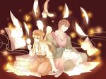  androgynous bad_id bad_pixiv_id blonde_hair blue_eyes book brown_hair bug butterfly cat diana_(umineko) hat indian_style insect long_hair magnifying_glass multiple_boys niso ponytail scarf seiza sitting umineko_no_naku_koro_ni ushiromiya_lion willard_h_wright yellow_eyes 