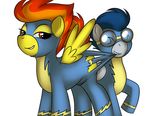  equine eyewear female feral friendship_is_magic goggles horse kloudmutt male mammal my_little_pony pegasus plain_background pony skinsuit soarin_(mlp) spitfire_(mlp) torn_clothing white_background wings wonderbolts_(mlp) 