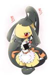  apron blush food horn maid maid_uniform mawile nintendo onigiri plain_background pok&#233;mon pokemon red_eyes rice rice_ball shellder solo translation_request ukan_muri unknown_artist video_games white_background x_x 