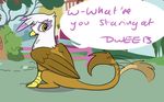  beak biscuits_(artist) blush dialog english_text female friendship_is_magic gilda_(mlp) gryphon my_little_pony solo tailwag text wings yellow_eyes 