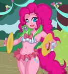  alligator anthro blue_eyes bow cutie_mark cymbals equine fangs female feral friendship_is_magic fur gummy_(mlp) hair hizzacked horse human male mammal my_little_pony pink_body pink_fur pink_hair pinkie_pie_(mlp) pony purple_eyes reptile scalie striped_bikini swimsuit tutu 