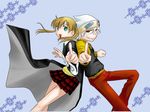  blonde_hair gloves green_eyes headband jacket maka_albarn red_eyes soul_eater soul_eater_(character) soul_eater_evans white_hair 