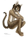  feline hair looking_at_viewer male mammal maza_rau nude plain_background savannah_cat solo stripe white_background windy windy_(artist) yellow_eyes 