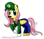  blue_eyes chibitracy chibytracy crossover equine female feral fluttershy_(mlp) friendship_is_magic hair horse luigi mammal mario_bros mario_brothers my_little_pony nintendo pegasus pink_hair plain_background solo transparent_background video_games wings 