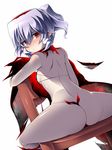  ass back blush chair copyright_request katami_shinta purple_hair red_eyes sitting sitting_backwards solo 