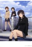  absurdres amagami artbook black_hair blue_eyes book brown_hair cloud day habe_tatari hairband highres kibito_high_school_uniform legs long_hair long_sleeves morishima_haruka multiple_girls non-web_source official_art sakurai_rihoko scan school_uniform short_hair sitting sky smile socks sweater tachibana_miya 