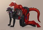  black collar cuntboy digitigrade dragon gay green_eyes intersex male plantigrade purple_hair red red_eyes scales spikes wings 