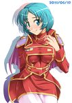  aqua_eyes aqua_hair capelet dated eris_radius highres naoyuki pantyhose shadow short_hair solo super_robot_wars super_robot_wars_the_lord_of_elemental uniform white_legwear 