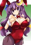  animal_ears breasts bunny_ears bunny_girl bunnysuit crescent crescent_hair_ornament hair_ornament highres large_breasts leotard pantyhose patchouli_knowledge purple_eyes purple_hair red_leotard shirogane_(platinum) solo touhou 