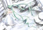  backless_dress backless_outfit bad_id bad_pixiv_id bare_shoulders blue_eyes bow dress flower green_hair hair_ribbon highres long_hair miyako910724 original ribbon solo twintails very_long_hair white_dress 