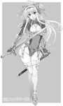  aishisu_petorouna_erensukaya armor bow breasts cleavage gloves hanzaki_jiro hanzaki_jirou isis_petrovna_ellenskaia kyonyuu_fantasy kyonyuu_fantasy_gaiden monochrome sword thighhighs tiara torn_clothes torn_thighhighs weapon 