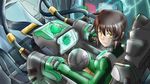  amia_lee bangs brown_hair cockpit els gundam gundam_00 gundam_00_a_wakening_of_the_trailblazer haro highres md5_mismatch rabinidaddo yellow_eyes 