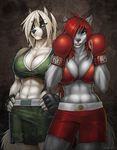  big_breasts blue_eyes boxing boxing_glove breasts canine cleavage female gloves green_eyes muscles red_hair strype 