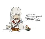  assassin's_creed_(series) beard crossover ezio_auditore_da_firenze facial_hair food gb_(doubleleaf) leonardo_da_vinci mameshiba_(character) pasta 