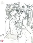  &hearts; &lt;3 anthro black_and_white canine cat duo eye_contact eyewear feline female fox glasses greyscale heartbeat interspecies kacey lesbian looking_at_each_other mammal medical monochrome nurse nurse_hat patient plain_background romantic sketch stethoscope white_background wounded 