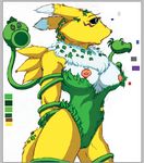  canine cosplay costume digimon female fox mammal model_sheet nipples pea_shooter peashooter plain_background plants plants_vs_zombies poison_ivy renamon repeater solo vines white_background yawg 
