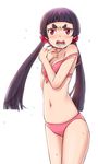  angry ao_no_exorcist bad_id bad_pixiv_id bikini blush breasts covering covering_breasts eyebrows face front-tie_top hair_bobbles hair_ornament hands_on_own_chest kamiki_izumo long_hair navel nukomasu open_mouth purple_hair red_eyes short_eyebrows small_breasts solo strap_slip sweat sweatdrop swimsuit tsundere twintails 