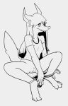  canid canine canis clothing erection female hair jackal jakkie_(newd) long_hair mammal newd panties small_breats smile solo teeth underwear undressing 