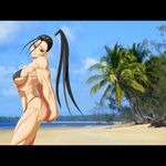  beach bikini black_hair brown_eyes capcom clouds ibuki muscle muscular_female ocean sand sky smile street_fighter street_fighter_iii 