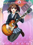  brown_eyes brown_hair gabao. guitar highres hirasawa_yui instrument jumping k-on! pantyhose school_uniform short_hair solo zoom_layer 