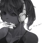  azya bad_id bad_pixiv_id biting bra broken capsule_(band) cd collarbone face headphones highres lingerie monochrome side_ponytail solo underwear 