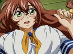 1girl animated animated_gif assisted_exposure blush bouncing_breasts bra breasts brown_hair cleavage gif glasses gloves green_eyes ikkitousen large_breasts lingerie long_hair lowres pink_bra ryuubi_gentoku school_uniform shirt_lift underwear you_gonna_get_raped 