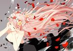  alternate_hairstyle aqua_eyes bare_shoulders breasts broken_glass cleavage dress gin_(oyoyo) glass head_wreath just_be_friends_(vocaloid) long_hair megurine_luka petals pink_hair red_string small_breasts solo strapless strapless_dress string tears vocaloid 
