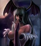  bat_wings bccp breasts demon_girl green_eyes green_hair highres large_breasts long_hair morrigan_aensland realistic solo vampire_(game) wings 