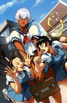  :p bad_deviantart_id bad_id black_hair blue_eyes brown_eyes brown_hair choker dark_skin edwin_huang elena_(street_fighter) ibuki_(street_fighter) long_hair makoto_(street_fighter) multiple_girls one_eye_closed open_mouth ribbon_choker school_uniform serafuku shoes short_hair shouting street_fighter teasing tongue tongue_out white_hair 