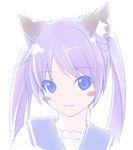  ama_mitsuki animal_ears blue_eyes blush_stickers cat_ears character_request closed_mouth colored_eyelashes eyelashes face latale lavender_hair lips portrait purple_eyes purple_hair school_uniform smile solo twintails white_background 