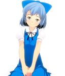 aqua_eyes bad_id bad_pixiv_id blonde_hair blue_eyes blue_hair bow cirno commentary_request hair_bow head_tilt masao partial_commentary sad short_hair sitting smile solo tears touhou v_arms 