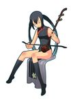  black_hair cao-cao china_dress chinese_clothes closed_eyes dress erhu instrument k-on! legs long_hair nakano_azusa solo twintails 
