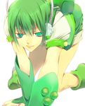  all_fours backpack bag boots green_eyes green_hair headphones male_focus ryuuto_(vocaloid) shorts solo tyuraba vocaloid 