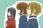  alternate_hairstyle gogono_pan'ya hair_down hirasawa_yui k-on! long_hair multiple_girls nakano_azusa short_hair tainaka_ritsu track_suit 