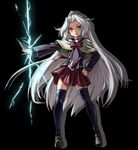  bad_id bad_pixiv_id capelet electricity green_eyes hand_on_hip kimoto_kanata legs loafers long_hair male_focus original otoko_no_ko school_uniform shoes silver_hair skirt solo thighhighs very_long_hair zettai_ryouiki 