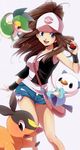  bad_id bad_pixiv_id baseball_cap blue_eyes breasts brown_hair cutoffs denim denim_shorts exposed_pocket gen_5_pokemon happy hat highres hirococo holding holding_poke_ball long_hair medium_breasts oshawott poke_ball poke_ball_(generic) pokemon pokemon_(creature) pokemon_(game) pokemon_bw ponytail short_shorts shorts smile snivy tank_top tepig touko_(pokemon) vest wavy_hair wristband 