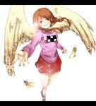  angel_wings braid brown_eyes brown_hair feathers madotsuki nagisa404 pink_shirt shirt skirt smile solo twin_braids twintails wings yume_nikki 