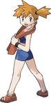  badge bikini blue_bikini cascade_badge full_body green_eyes gym_leader_badge highres kasumi_(pokemon) looking_back midriff no_socks official_art orange_hair pokemon pokemon_(game) pokemon_frlg ponytail shoes shorts side_ponytail simple_background sneakers solo standing sugimori_ken swimsuit tank_top towel towel_around_neck white_background wristband 