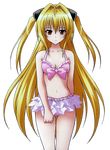  artist_request bikini blonde_hair breasts cleavage highres konjiki_no_yami long_hair medium_breasts navel red_eyes solo swimsuit to_love-ru transparent_background two_side_up very_long_hair 