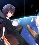  above_clouds aircraft airship black_hair black_legwear cloud houjuu_nue madara_hio murasa_minamitsu palanquin_ship pantyhose pointy_ears purple_eyes red_eyes solo space touhou 