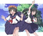  :d :o black_hair brown_eyes day flower green_eyes grin hair_flower hair_ornament head_wreath ki_(adotadot) knees_touching long_hair motion_blur multiple_girls open_mouth outdoors panties pantyshot pink_panties pleated_skirt sakugawa_school_uniform saten_ruiko school_uniform serafuku short_hair skirt skirt_flip skirt_lift smile surprised_arms teeth to_aru_kagaku_no_railgun to_aru_majutsu_no_index tree uiharu_kazari underwear 