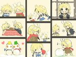  &gt;_&lt; 1boy 1girl amoko_(amo0120) blonde_hair blush bow bow_tie bowtie boy boy_and_girl bucket coat cold comic eyes_closed female girl heart kagamine_len kagamine_rin male mittens musical_note no_text ponytail raised_hands sailor_collar short_hair snowball snowball_fight snowman vocaloid 