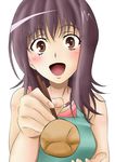  apron bad_id bad_pixiv_id brown_eyes brown_hair chopsticks collar feeding food itsuwa looking_at_viewer open_mouth pov_feeding raive smile solo to_aru_majutsu_no_index upper_body 