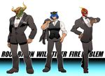  antonio_lopez bad_id bad_pixiv_id bow bowtie dark_skin dark_skinned_male facial_hair fire_emblem_(tiger_&amp;_bunny) formal helmet male_focus manly mask mgk968 multiple_boys nathan_seymour rock_bison smile stubble suit superhero tiger_&amp;_bunny vest wild_tiger 