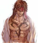 abs arisue_kanako bad_id bad_pixiv_id beard brown_hair chest_tattoo closed_eyes facial_hair final_fantasy final_fantasy_x headband jecht lowres male_focus manly muscle open_clothes open_shirt scar shirt shirtless solo tattoo 