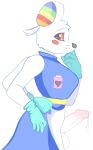  anthro balls breasts clothing dickgirl doctor gloves hybrid intersex looking_at_viewer mammal mouse multi_limb penis rainbow rodent simple_background solo sparklecare unknown_artist 