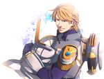  blonde_hair blue_eyes epaulettes headwear_removed helmet helmet_removed jetpack keith_goodman male_focus power_suit sky_high solo superhero tiger_&amp;_bunny zihad 